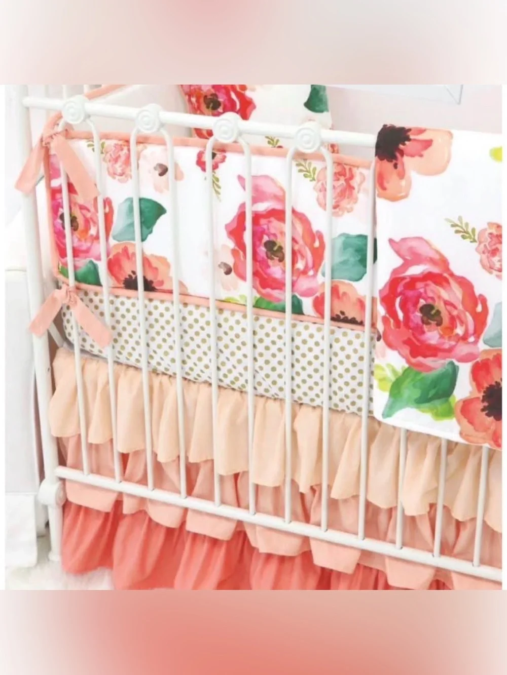 Crib Bedding Watercolor Floral Boho Chic Pink Peach Flowers Sheet Skirt Girl